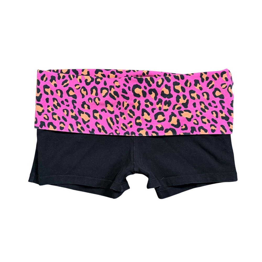 Y2K Scene Grunge Fold Over Pink Leopard Print Fold Over Waistband Shorts Large